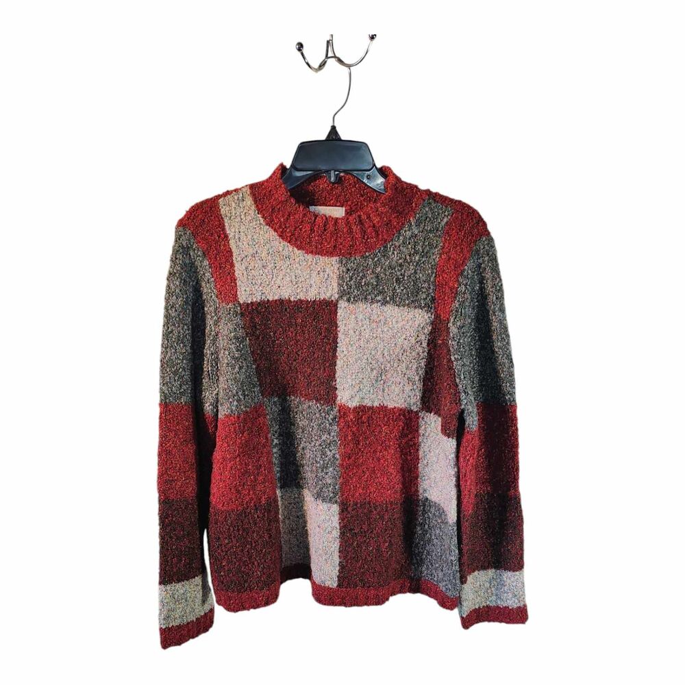 Christopher & Banks Womens Color Block Check Knit Sweater Size Large EUC